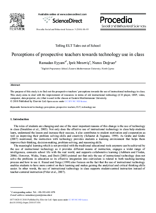 (PDF) Perceptions of prospective teachers towards technology use in class