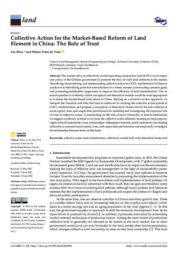 (PDF) Collective Action for the Market-Based Reform of Land Element in ...