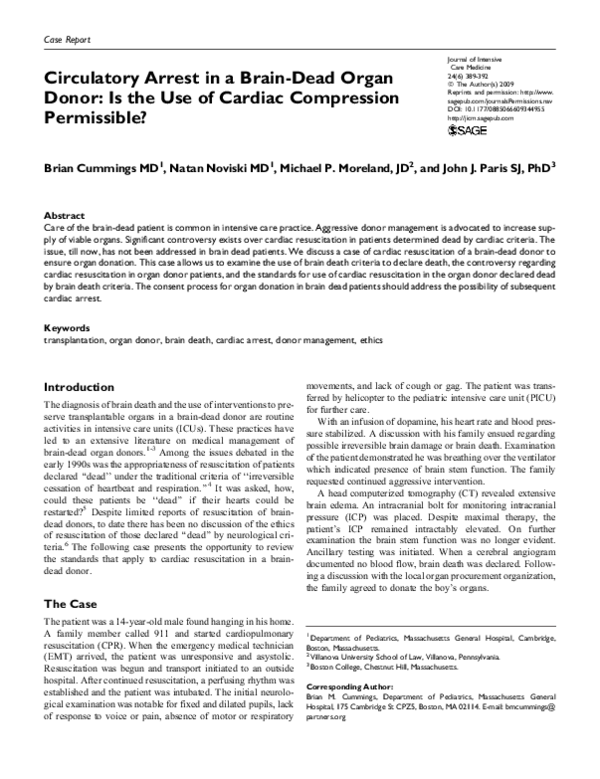 (PDF) Circulatory Arrest in a Brain-Dead Organ Donor: Is the Use of ...