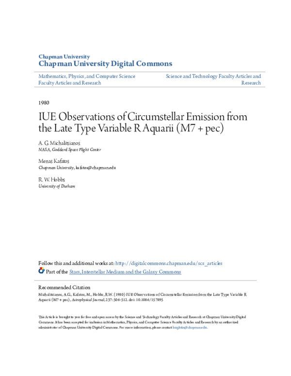 (PDF) IUE observations of circumstellar emission from the late type ...