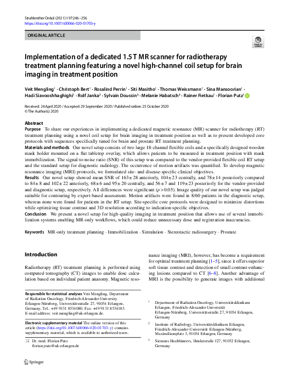 (PDF) Implementation of a dedicated 1.5 T MR scanner for radiotherapy ...