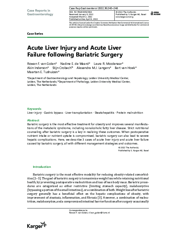 (PDF) Acute Liver Injury and Acute Liver Failure following Bariatric ...