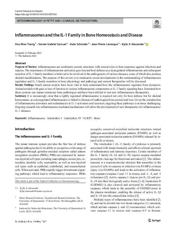 (PDF) Inflammasomes and the IL-1 Family in Bone Homeostasis and Disease