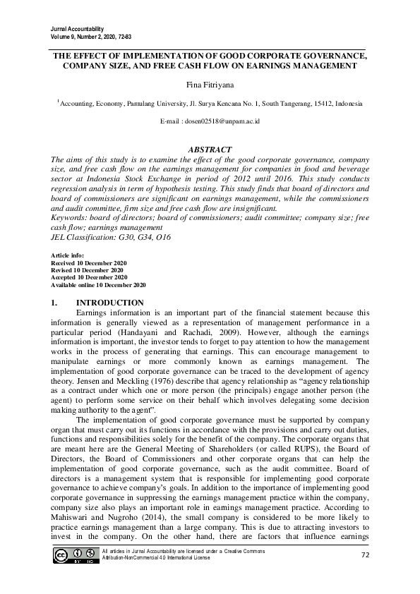 (PDF) The Effect of the Implementation of Good Corporate Governance on ...