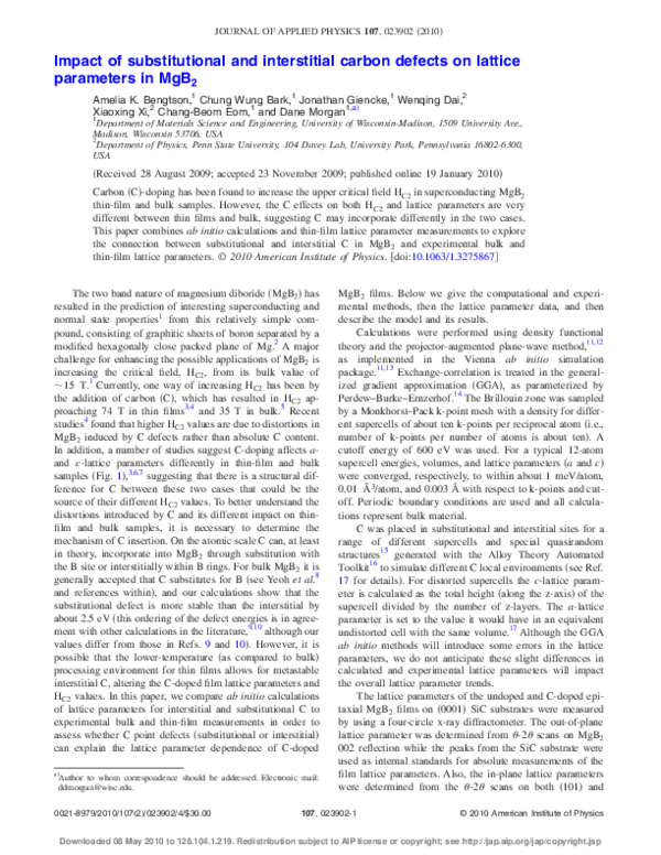 (PDF) Impact of substitutional and interstitial carbon defects on ...