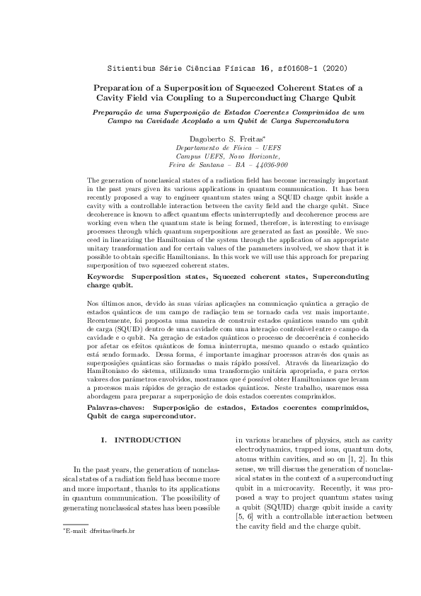 (PDF) Preparation of a superposition of squeezed coherent states of a ...