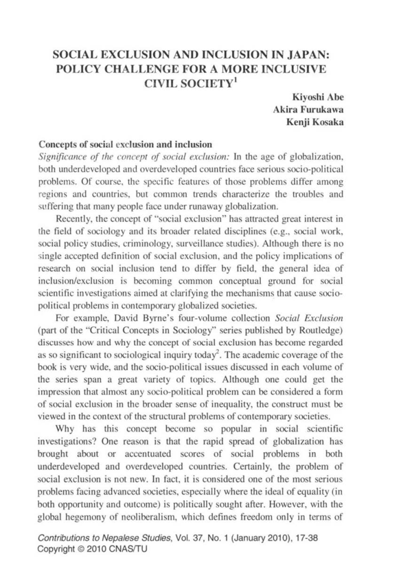 (PDF) Social Exclusion and Inclusion in Japan: Policy Challenge for a ...