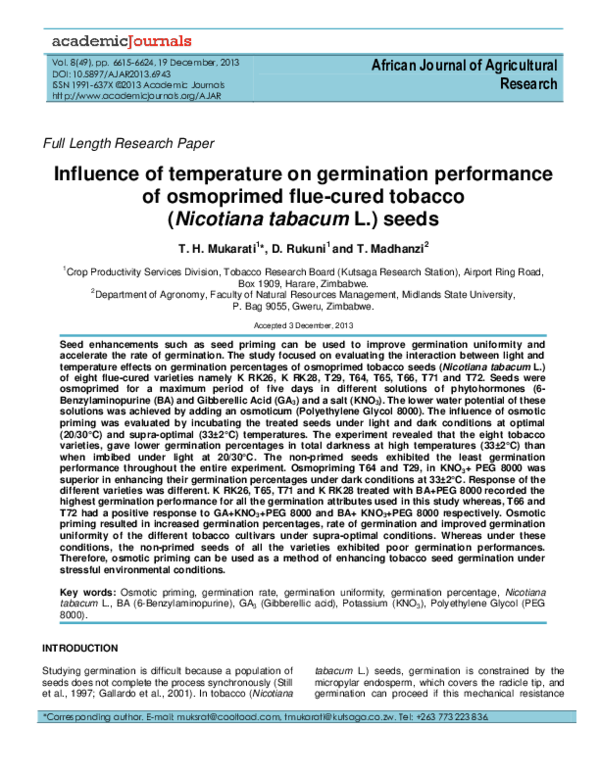 (PDF) Influence of temperature on germination performance of osmoprimed ...