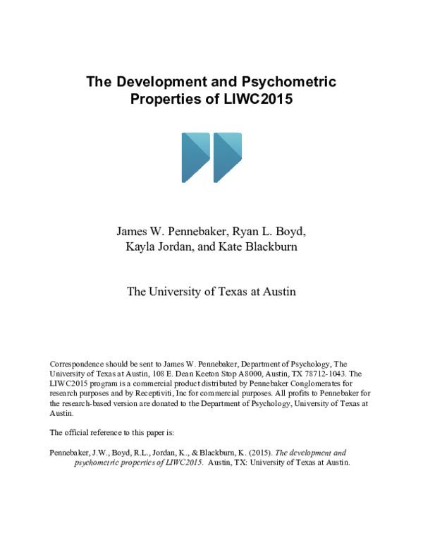 (PDF) The Development and Psychometric Properties of LIWC2015
