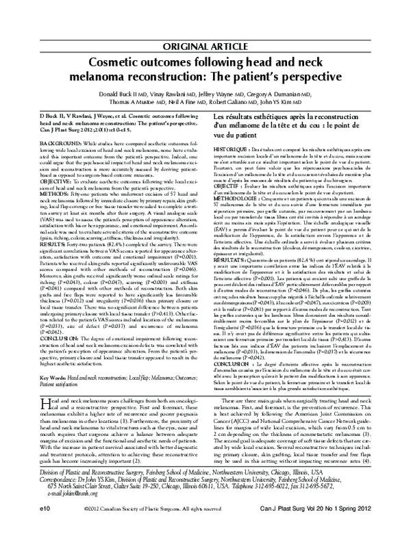 (PDF) Cosmetic outcomes following head and neck melanoma reconstruction ...