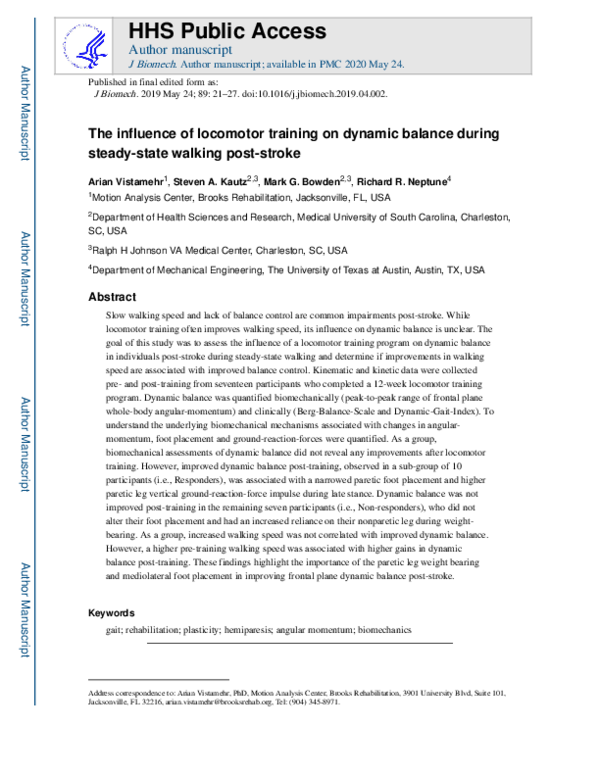 (PDF) The influence of locomotor training on dynamic balance during ...