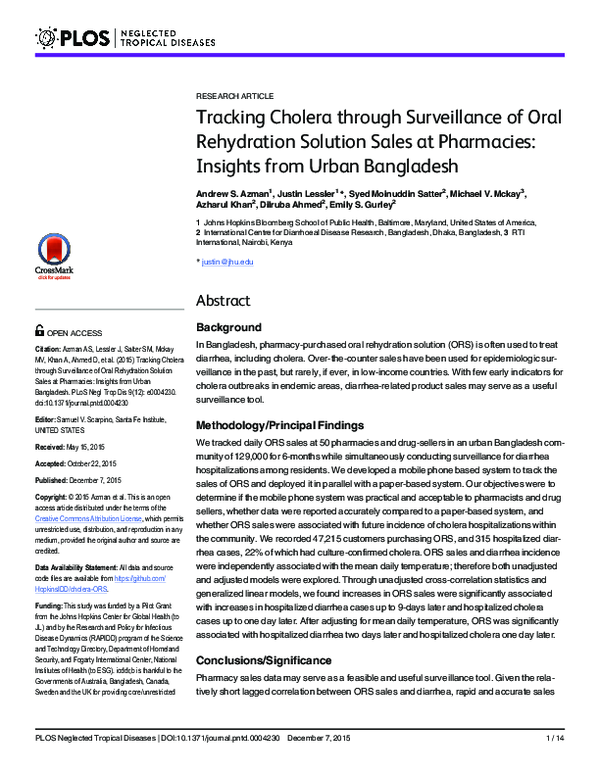 (PDF) Tracking Cholera through Surveillance of Oral Rehydration