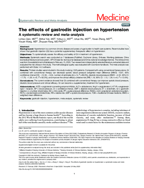 (PDF) The effects of gastrodin injection on hypertension