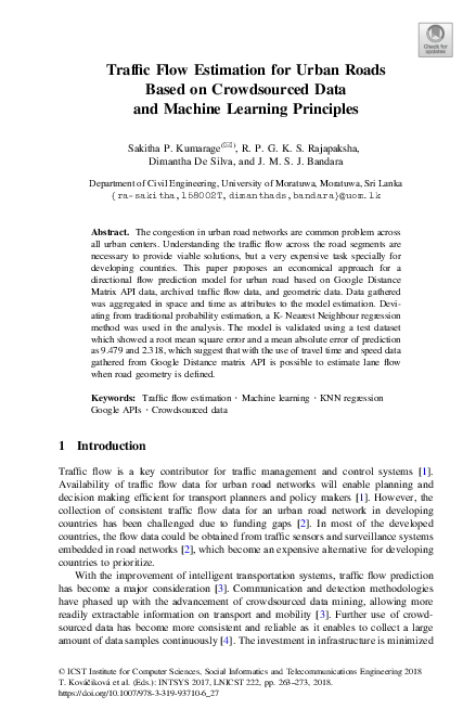 (PDF) Traffic Flow Estimation for Urban Roads Based on Crowdsourced ...