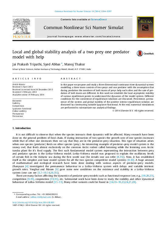 (PDF) Local and global stability analysis of a two prey one predator ...