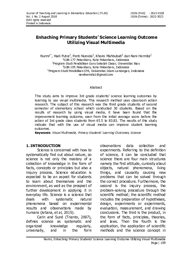 (PDF) Enhaching Primary Students’ Science Learning Outcome Utilizing ...