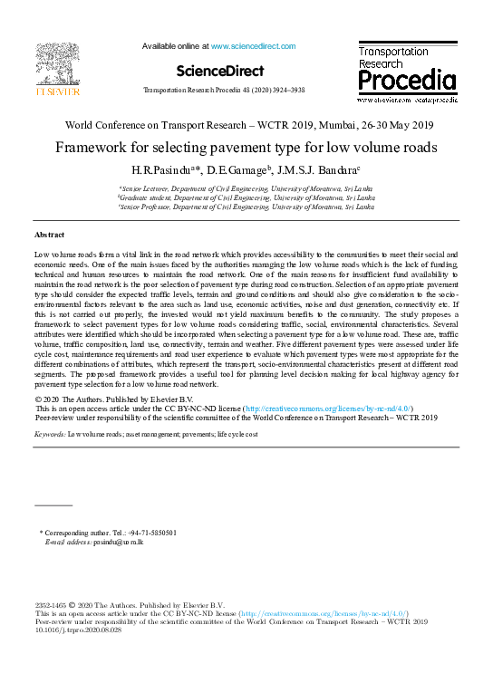 (PDF) Framework for selecting pavement type for low volume roads