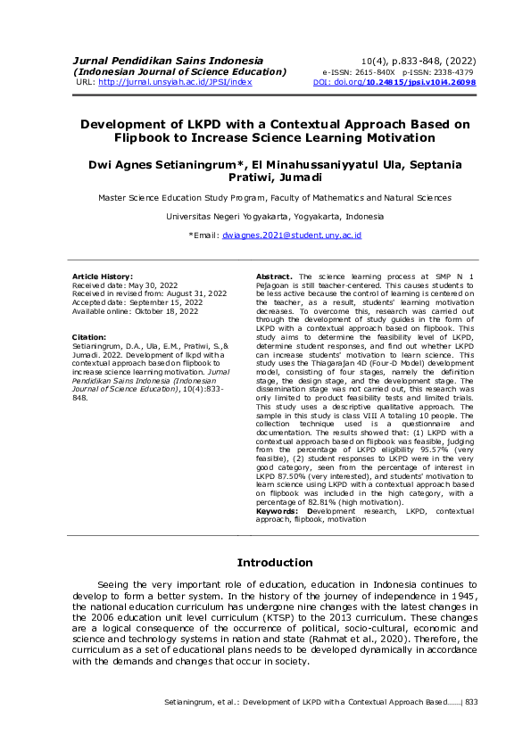(PDF) Development of LKPD with a Contextual Approach Based on Flipbook ...