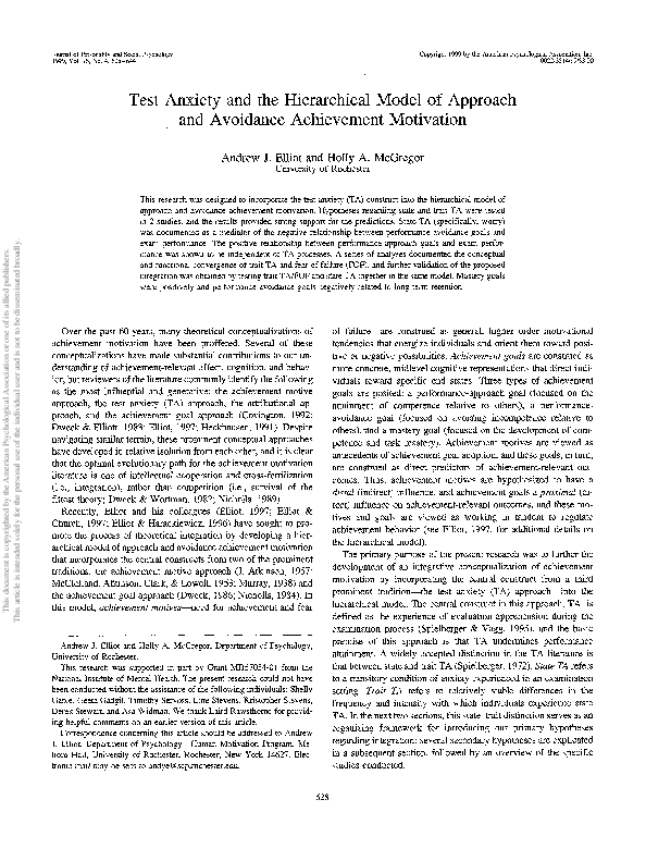 (PDF) Test anxiety and the hierarchical model of approach and avoidance ...