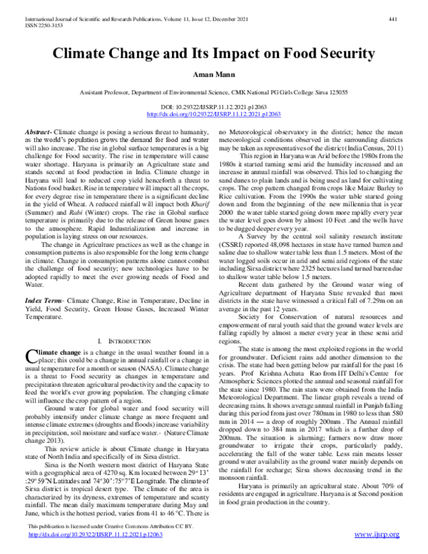 (PDF) Climate Change and Its Impact on Food Security