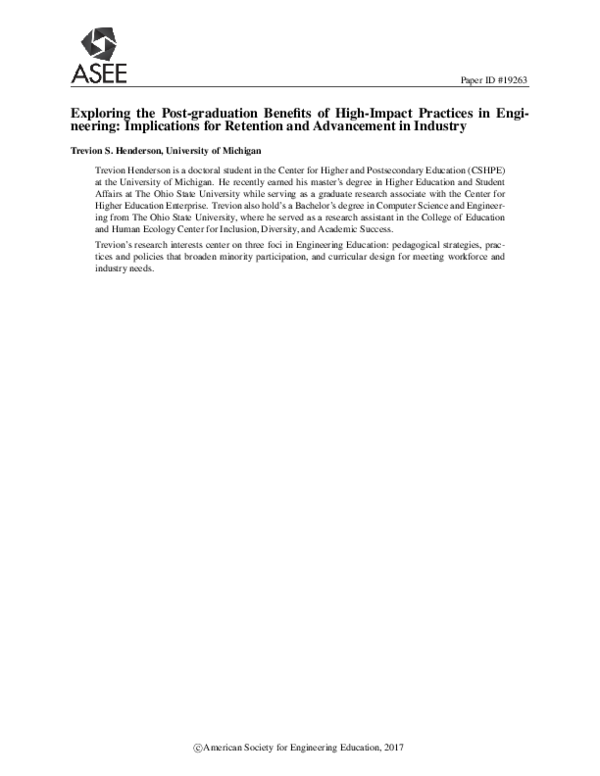 (PDF) Exploring the Post-graduation Benefits of High-Impact Practices ...