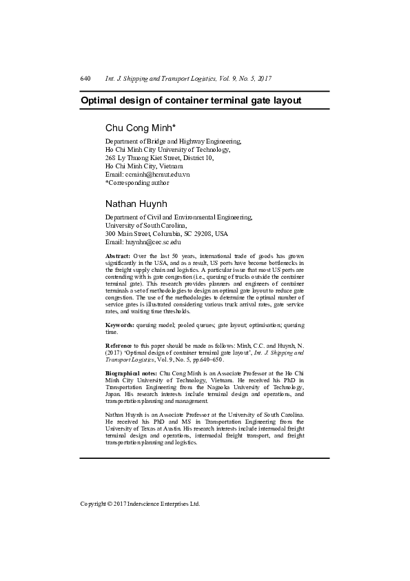 (PDF) Optimal design of container terminal gate layout