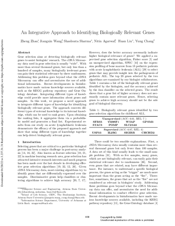 (PDF) An Integrative Approach to Identifying Biologically Relevant Genes