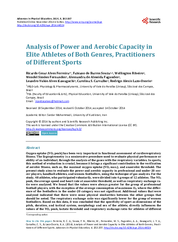 (PDF) Analysis of Power and Aerobic Capacity in Elite Athletes of Both ...