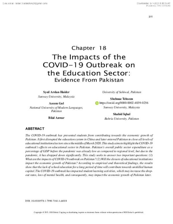 (PDF) The Impacts of the COVID-19 Outbreak on the Education Sector