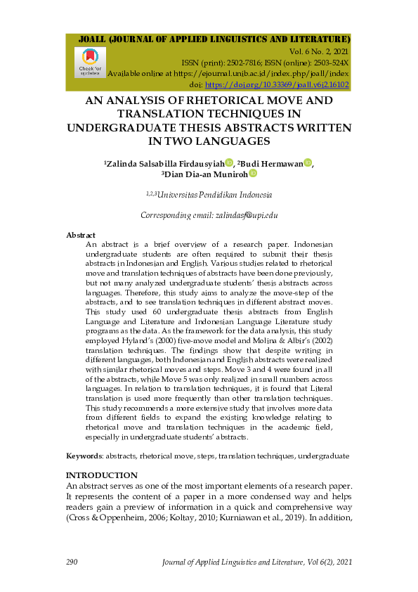(PDF) An Analysis of Rhetorical Move and Translation Techniques in ...
