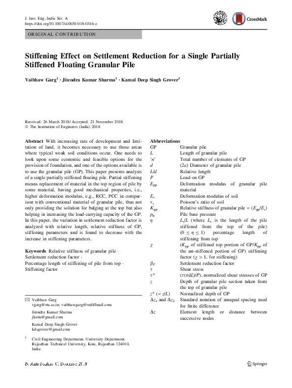 (PDF) Stiffening Effect on Settlement Reduction for a Single Partially ...