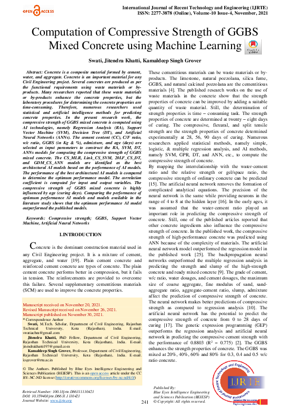 (PDF) Computation of Compressive Strength of GGBS Mixed Concrete using ...