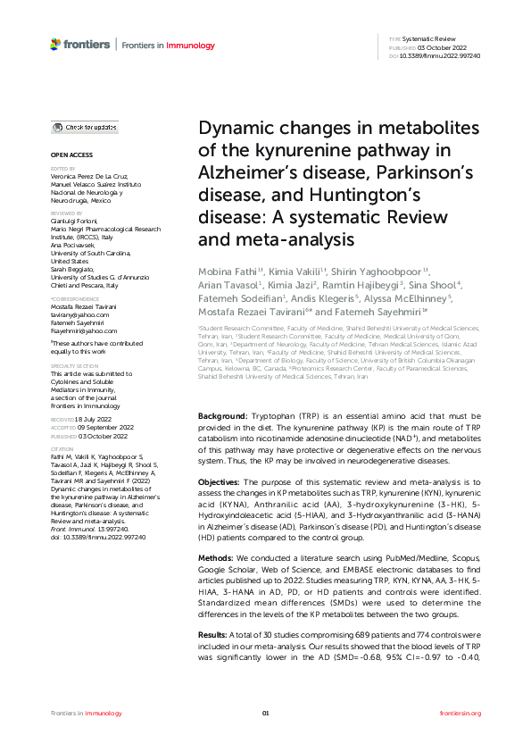 (PDF) Dynamic changes in metabolites of the kynurenine pathway in ...