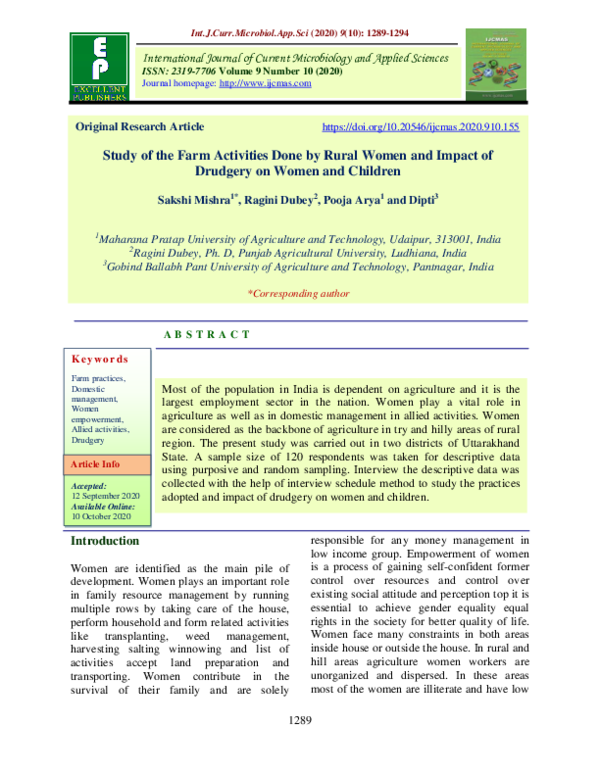 (PDF) Study of the Farm Activities Done by Rural Women and Impact of ...