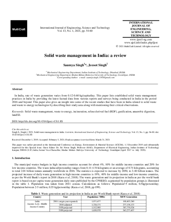 (PDF) Solid waste management in India: a review