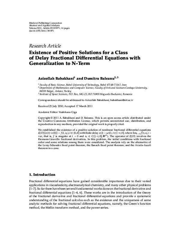 (PDF) Existence of Positive Solutions for a Class of Delay Fractional ...