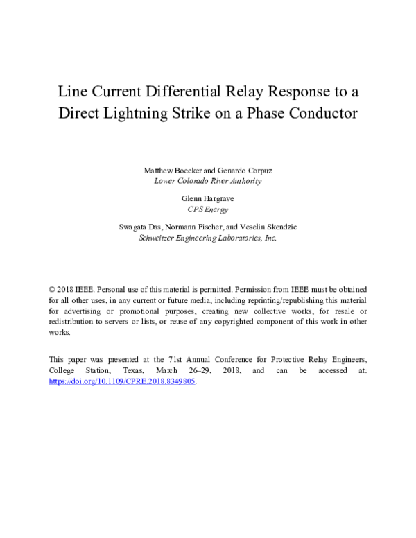 (PDF) Line current differential relay response to a direct lightning