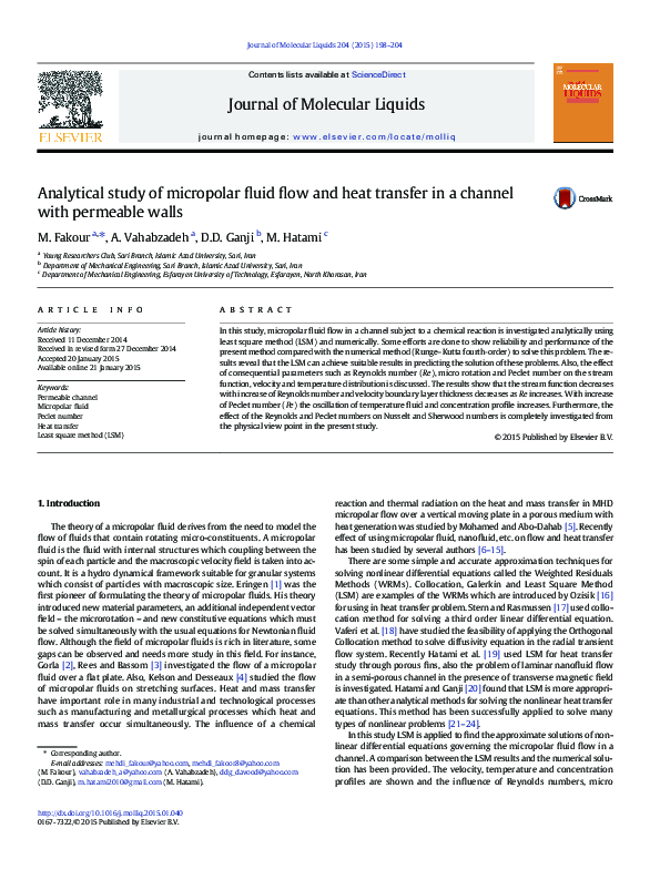 (PDF) Analytical study of micropolar fluid flow and heat transfer in a ...