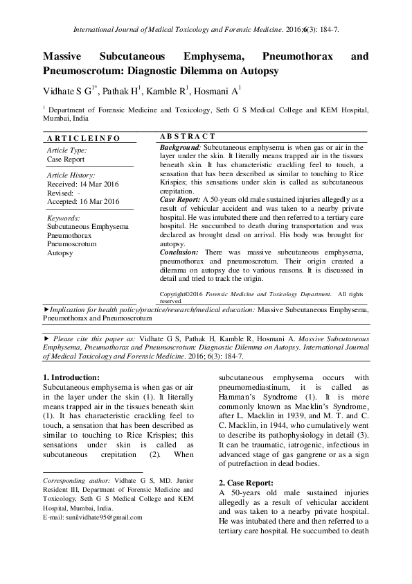 (PDF) Massive Subcutaneous Emphysema, Pneumothorax and Pneumoscrotum