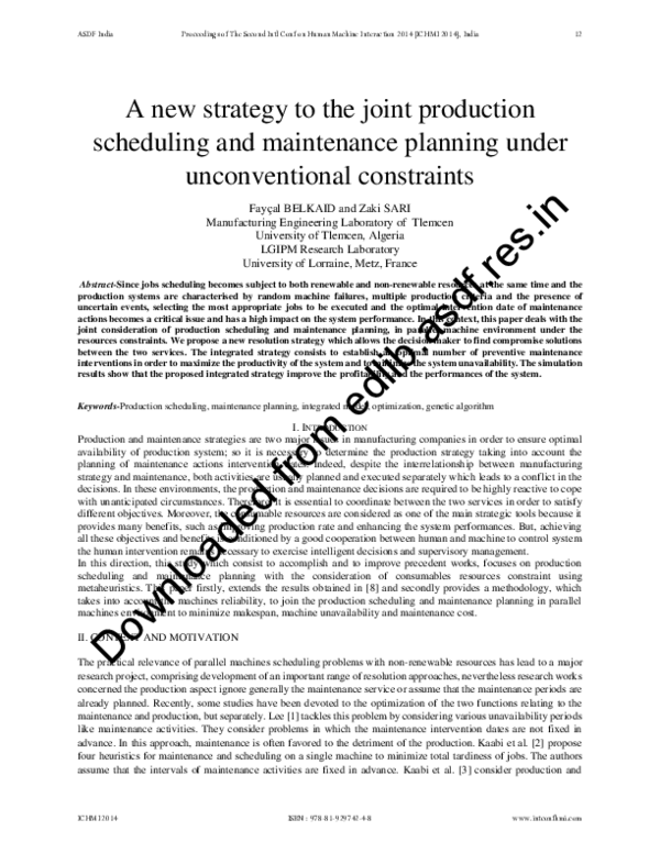 (PDF) A new strategy to the joint production scheduling and maintenance ...