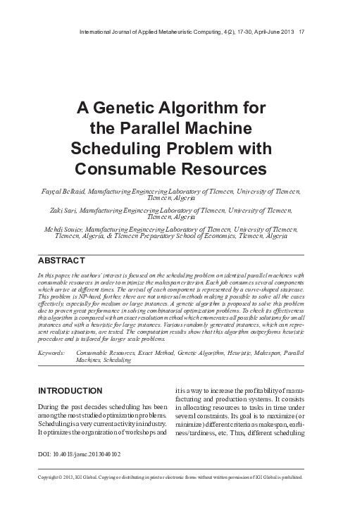 (PDF) A Genetic Algorithm for the Parallel Machine Scheduling Problem ...