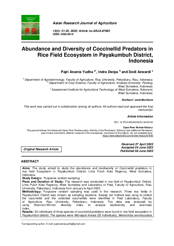 (PDF) Abundance and Diversity of Coccinellid Predators in Rice Field ...