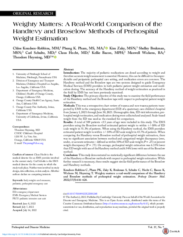 (PDF) Weighty Matters: A Real-World Comparison of the Handtevy and ...