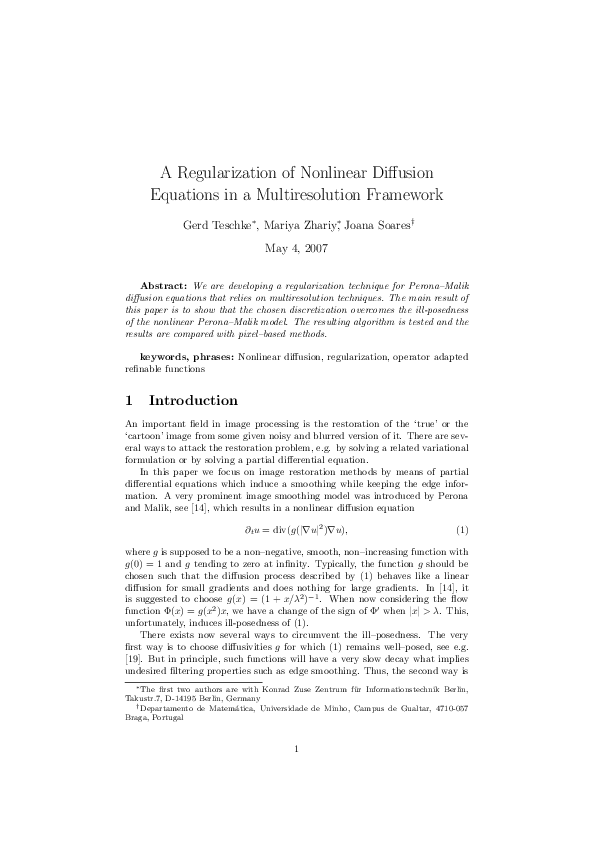 (PDF) A regularization of nonlinear diffusion equations in a ...