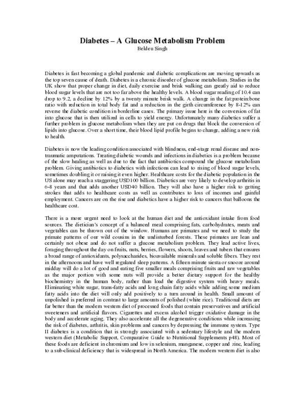 (PDF) Diabetes – A Glucose Metabolism Problem