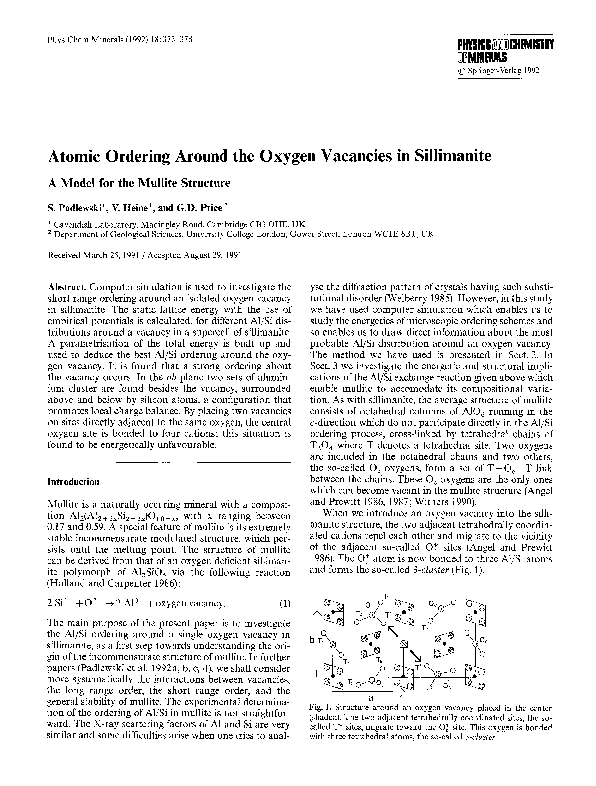 (PDF) Atomic ordering around the oxygen vacancies in sillimanite