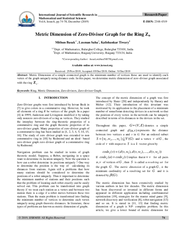 (PDF) Metric Dimension of Zero-Divisor Graph for the Ring Zn
