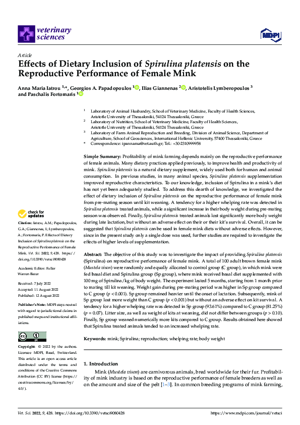 (PDF) Effects of Dietary Inclusion of Spirulina platensis on the ...