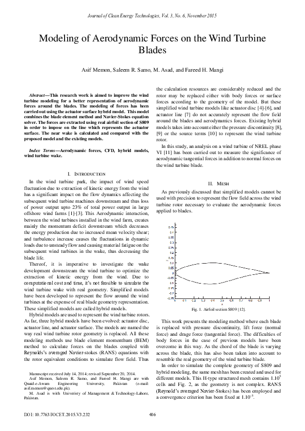 (PDF) Modeling of Aerodynamic Forces on the Wind Turbine Blades