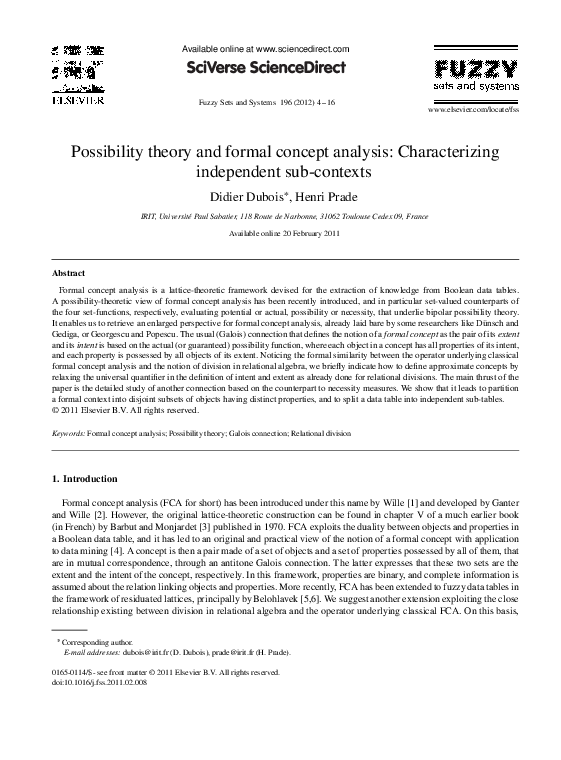 (PDF) Possibility theory and formal concept analysis: Characterizing ...
